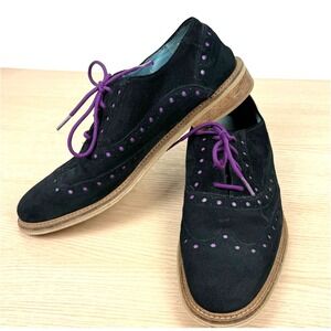 Giorgio Brutini Black Suede Leather Wingtip Oxford Dress Shoes Purple Accents 10